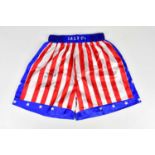 SYLVESTER STALLONE (ROCKY BALBOA); a pair of signed 'Stars and Stripes' shorts. Condition Report: