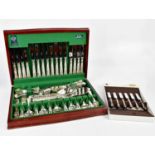 ARTHUR PRICE; a mahogany cased eight setting canteen of silver plated cutlery and flatware and a box