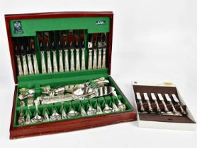 ARTHUR PRICE; a mahogany cased eight setting canteen of silver plated cutlery and flatware and a box