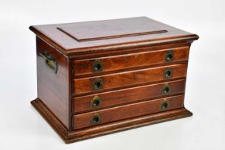 A Victorian mahogany coin/specimen chest with campaign style handles, and four drawers, on plinth