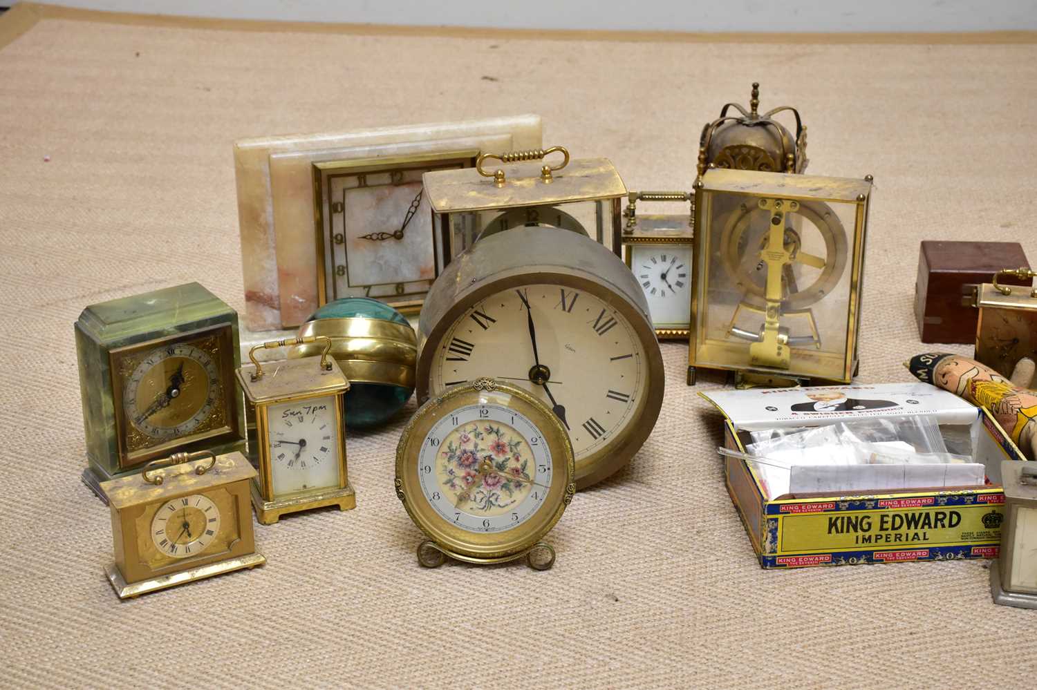 A collection of 20th century brass, onyx and metal clocks and timepieces (qty), with a selection - Image 2 of 3