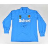DIEGO MARADONA; a signed Napoli retro style football shirt, signed to the front. Condition Report:
