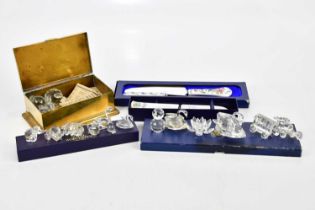 SWAROVSKI; a collection of crystal animals and figures, similar examples, brass box, Royal Worcester