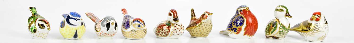 ROYAL CROWN DERBY; nine animal form paperweights modelled as birds including 'Bakewell Duckling', '