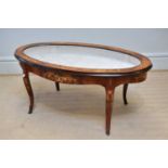 A modern Italian simulated inlaid bejouterie table on sabre legs, length 118cm, depth 65cm, height