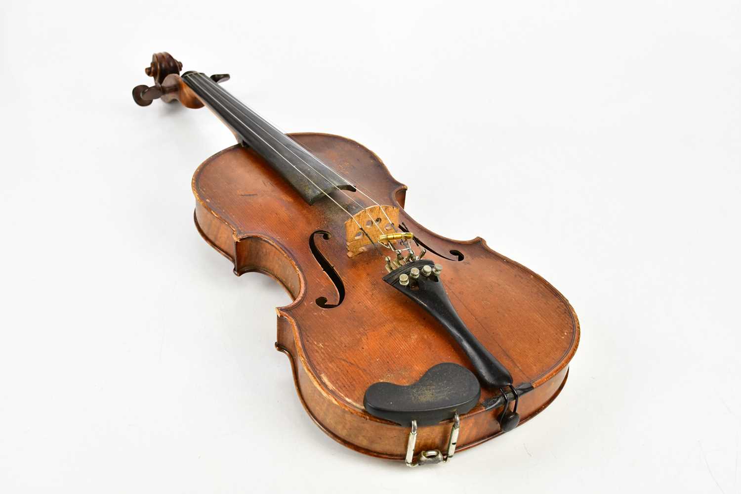 A full size German violin, Guarnerius copy with two-piece back length 35.6cm, cased with a bow. - Image 8 of 18