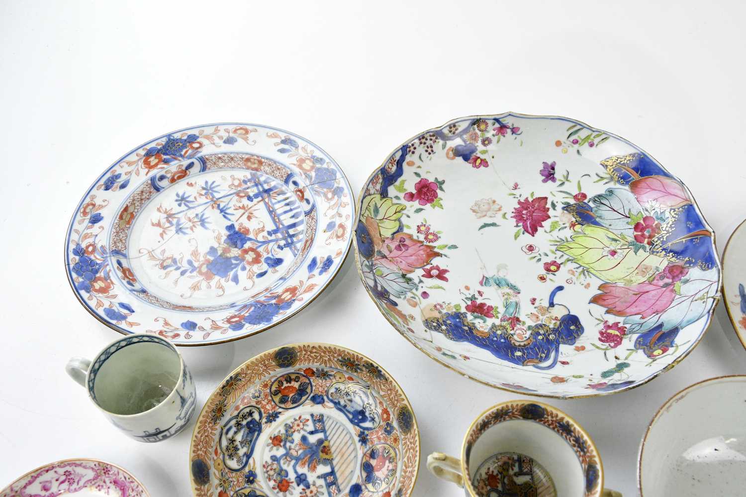 A collection of 18th century and later Chinese porcelain, including a tobacco leaf plate, diameter - Image 6 of 6