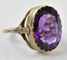 A Victorian yellow metal amethyst dress ring, indistinctly stamped possibly 9c, size N, approx 6.