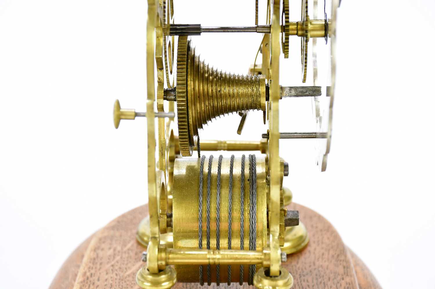 An early 20th century skeleton clock, with silvered chapter ring with Roman numerals, with fusee - Image 4 of 5