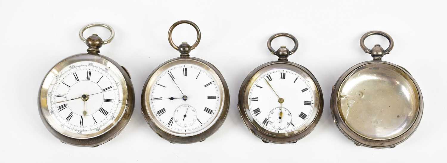 A .935 grade silver key wind open faced pocket watch set with Roman numerals, diameter 50mm, a