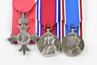 A group of three medals comprising Member of the Order of the British Empire, an MBE civil type