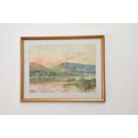 † F DONALD; watercolour, mountainous river landscape, signed lower left, 52 x 73cm, framed and