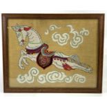 A tapestry picture of a flying horse, 38cm x 49cm, framed and glazed.