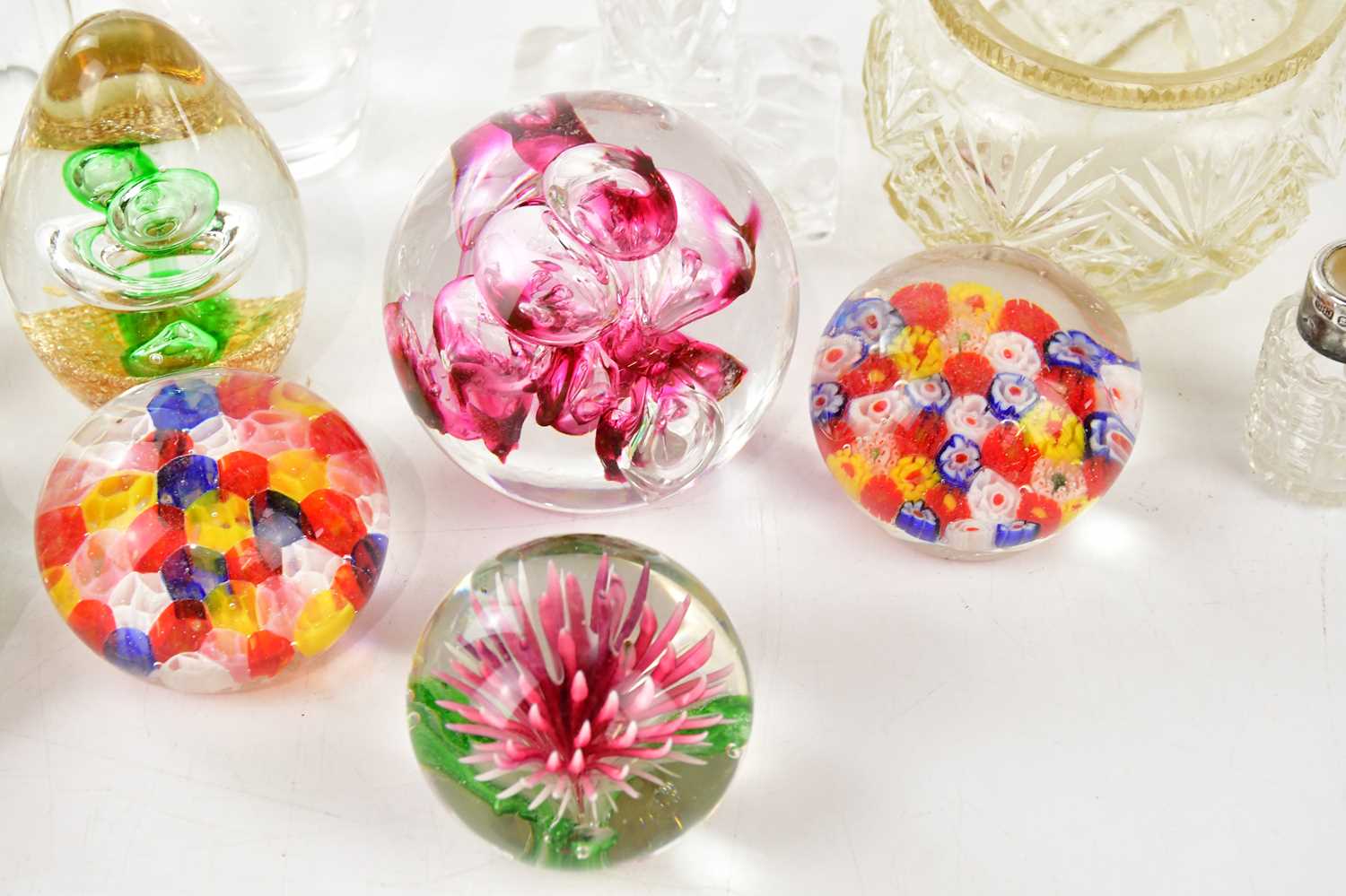 A collection of seven paperweights, together with further cut glass items and a hallmarked silver - Image 3 of 5