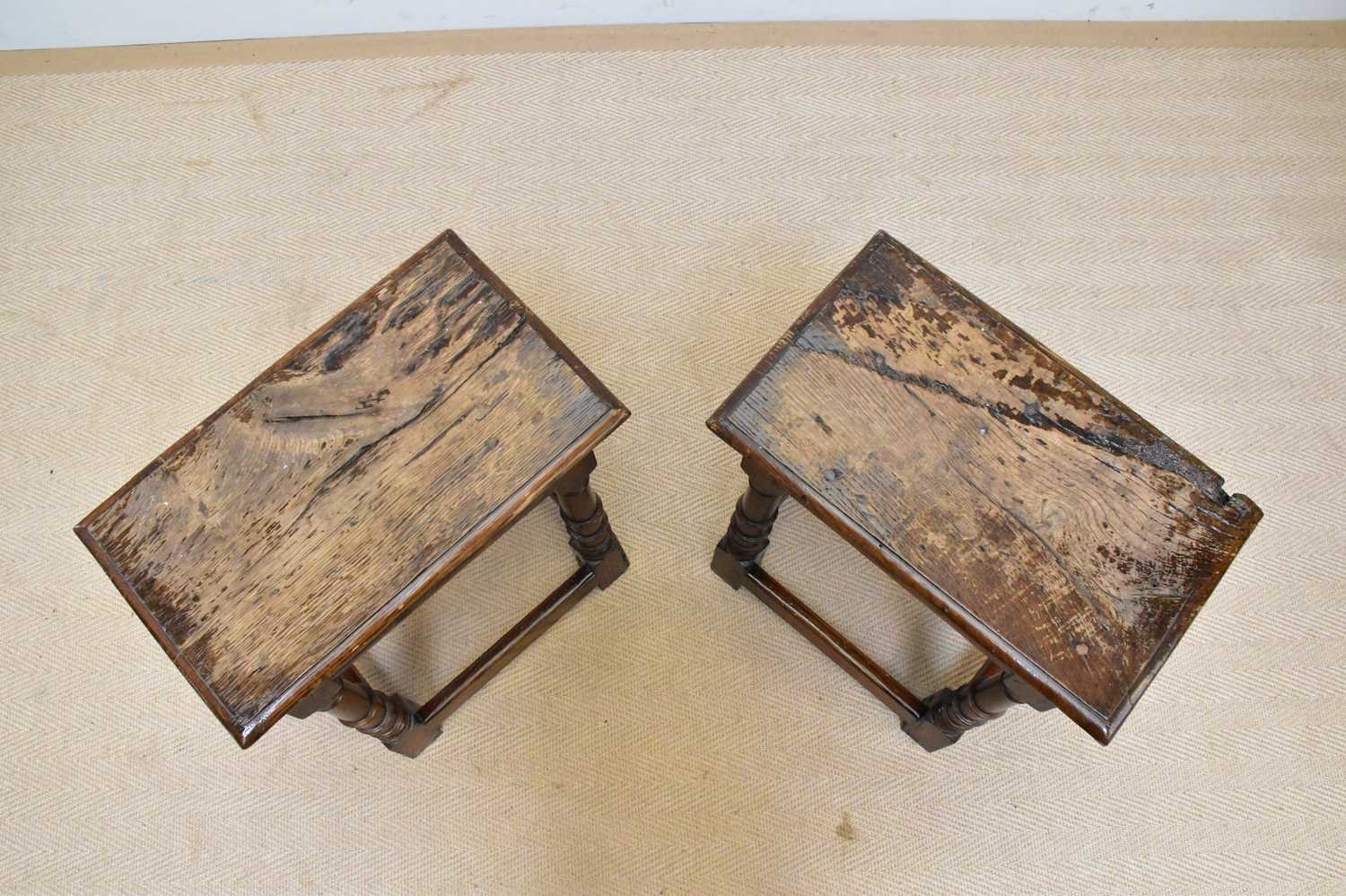 A pair of 18th century style oak joint stools, height 50cm, width 46cm. - Bild 2 aus 2