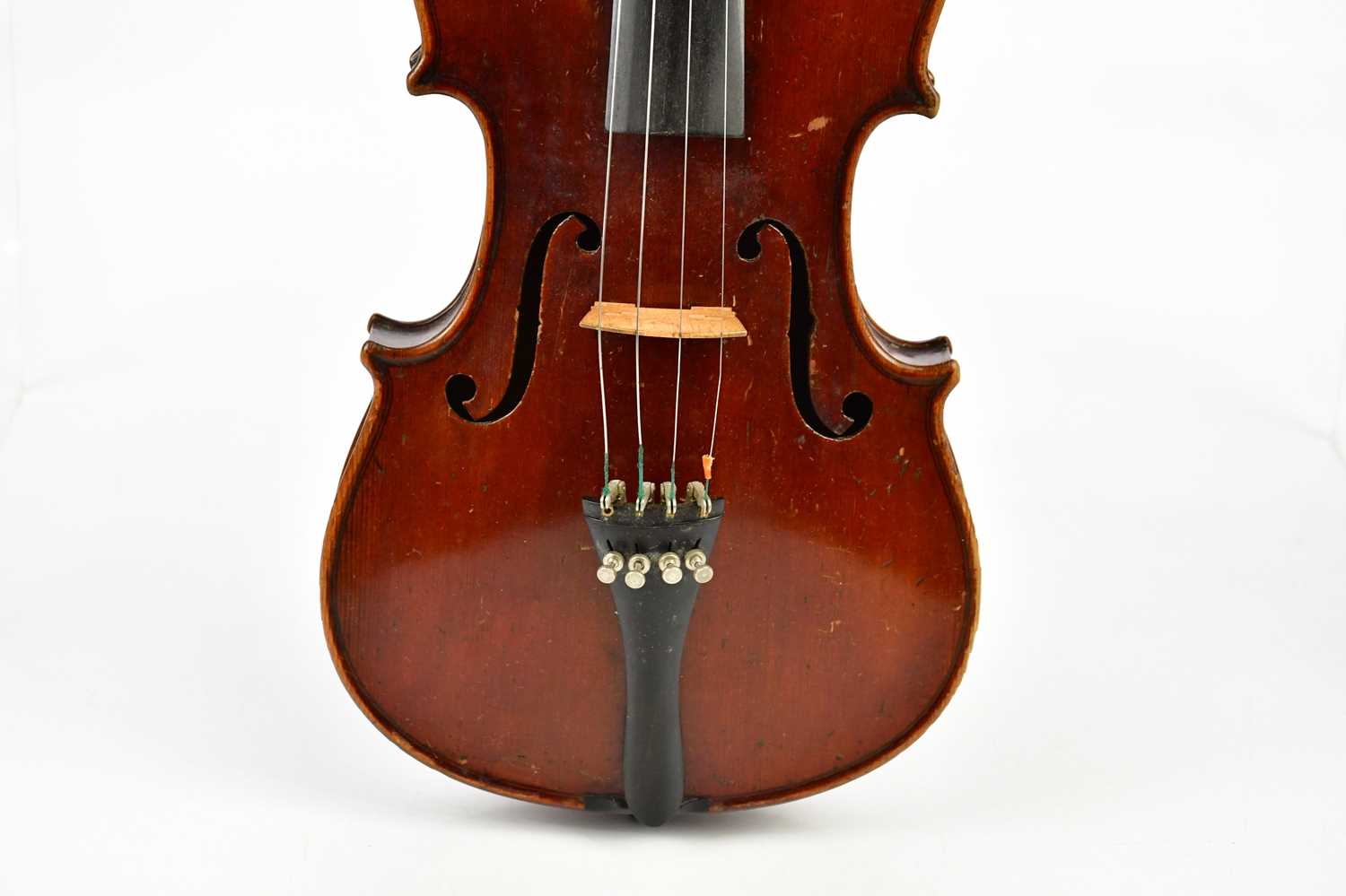 A full size German Mittenwald violin with two-piece back length 35.8cm, unlabelled, cased with a - Image 3 of 12