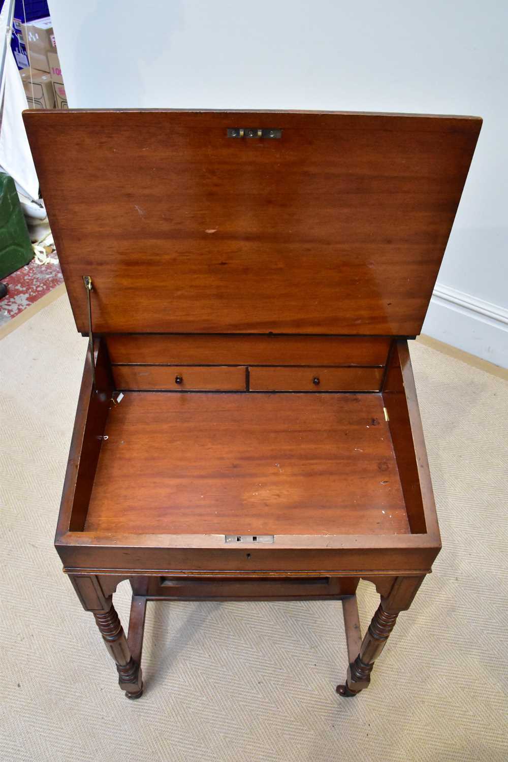 An Edwardian mahogany Davenport with four drawers to the right hand side and four faux drawers to - Image 2 of 4