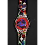 SWATCH; an unused limited edition watch, signed by artist Sam Francis GZ123, in original black