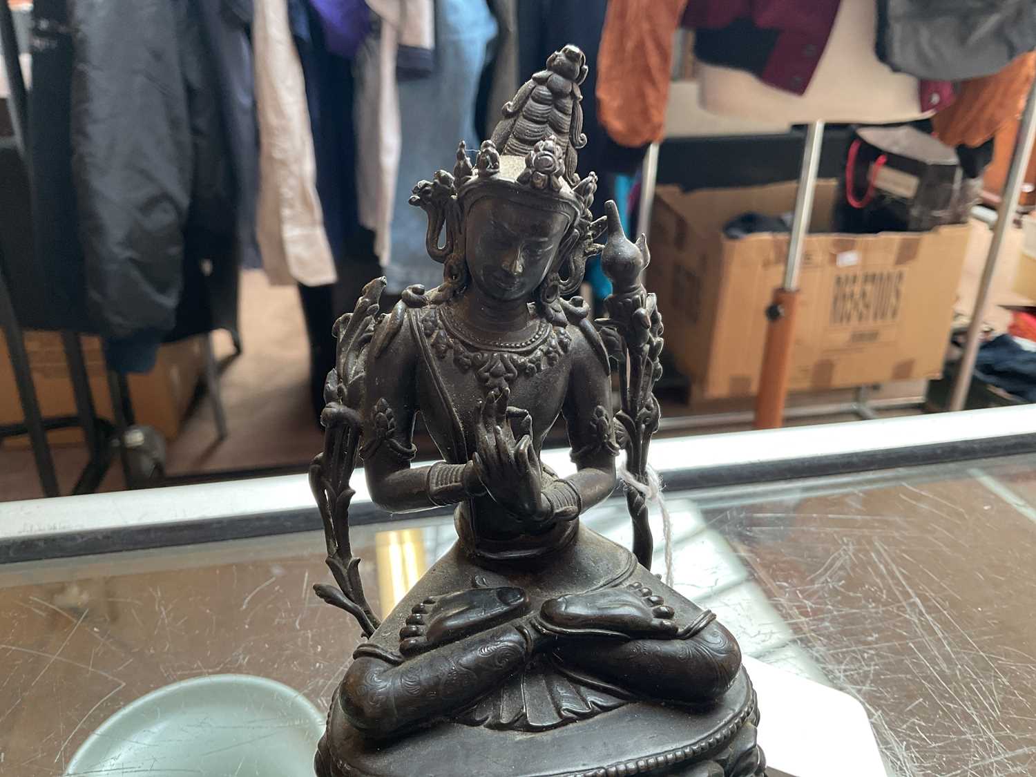 A Chinese bronze figure of Jnana Dakini, with six arms, on lotus base, height 14cm, with a similar - Image 19 of 22