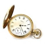 WALTHAM; a gold plated half hunter crown wind pocket watch, diameter overall 5cm.