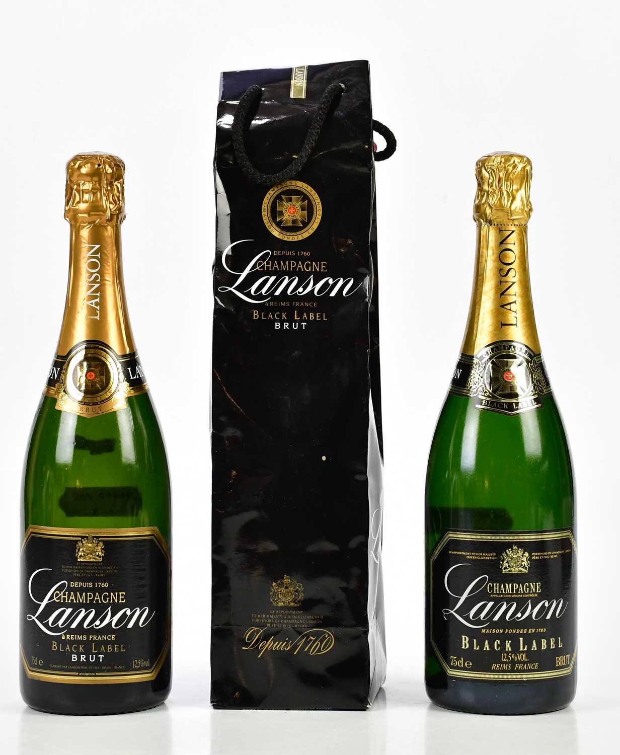 CHAMPAGNE; three bottles Lanson Black Label Brut, one example in sealed presentation bag, also a