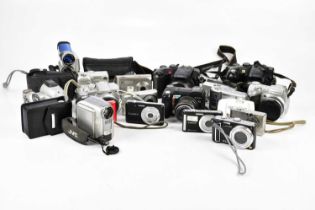A collection of digital bridge cameras, to include a Fujifilm FinePix S7000, a Panasonic LUMIX DMC-