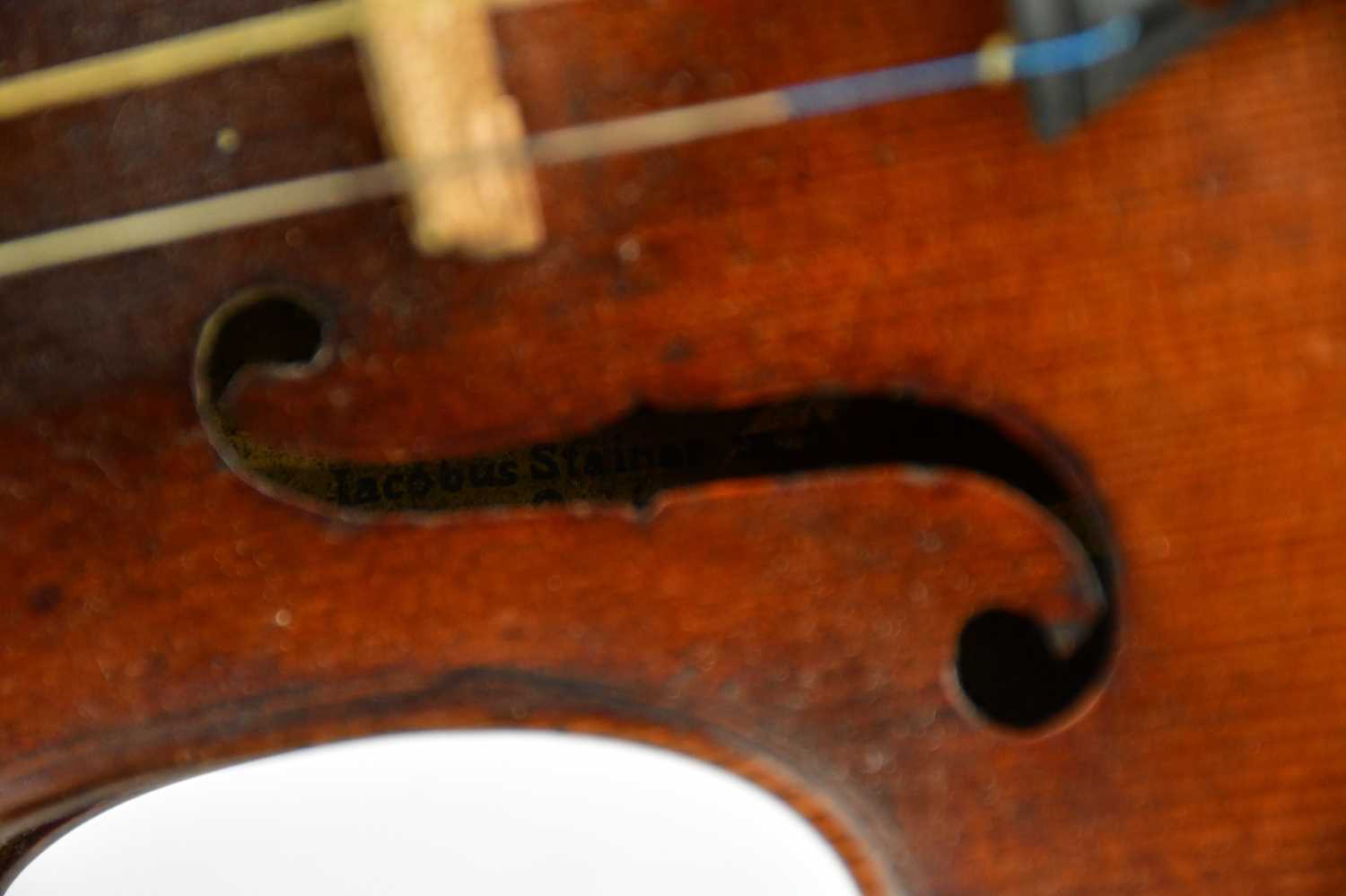 A full size German violin with two-piece back length 35.5cm, with interior label 'Jacobus Stainer in - Image 10 of 15