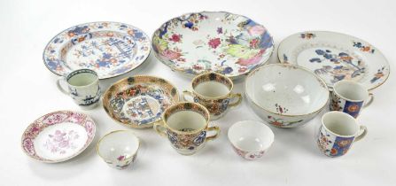 A collection of 18th century and later Chinese porcelain, including a tobacco leaf plate, diameter