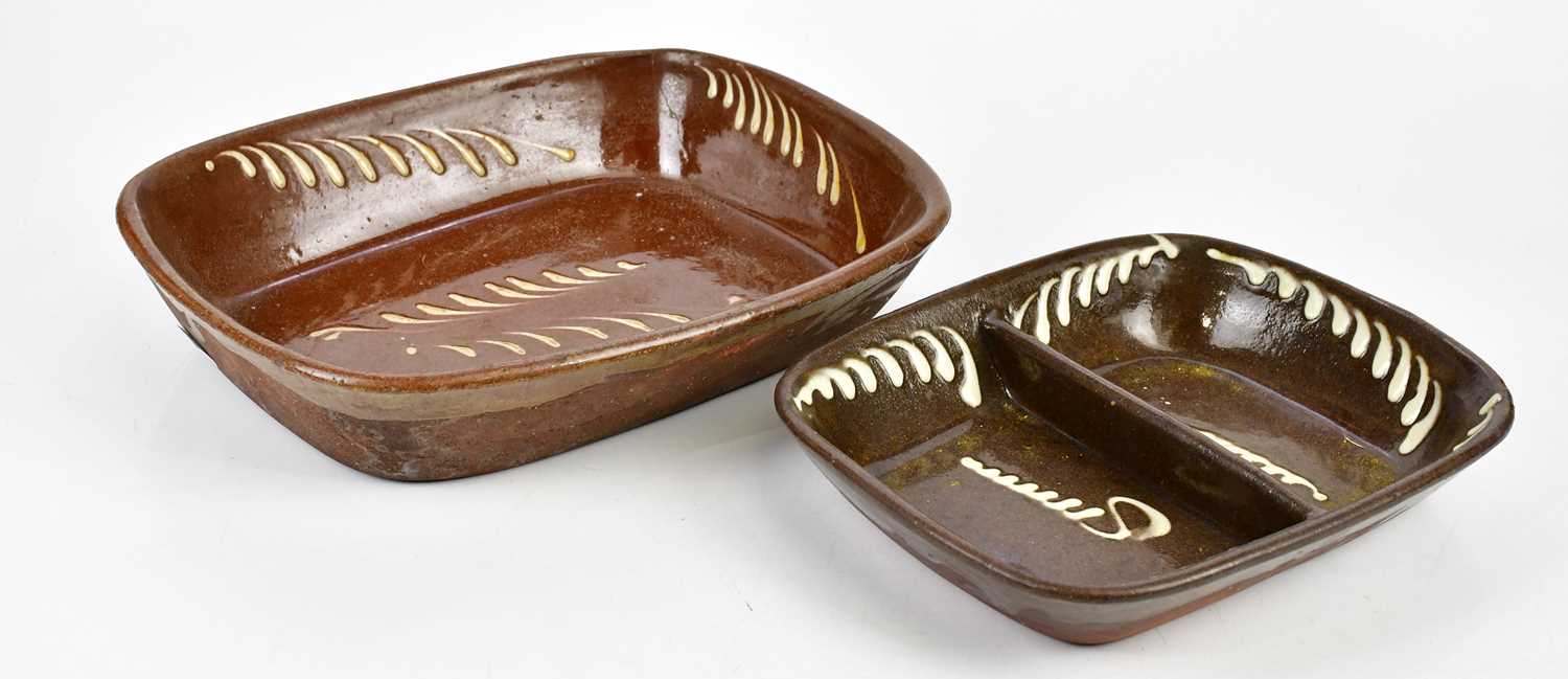 Two slipware serving dishes, the larger length 34cm, the smaller with two divisions and length