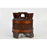 A Chinese carved wood wedding basket, height 29cm.