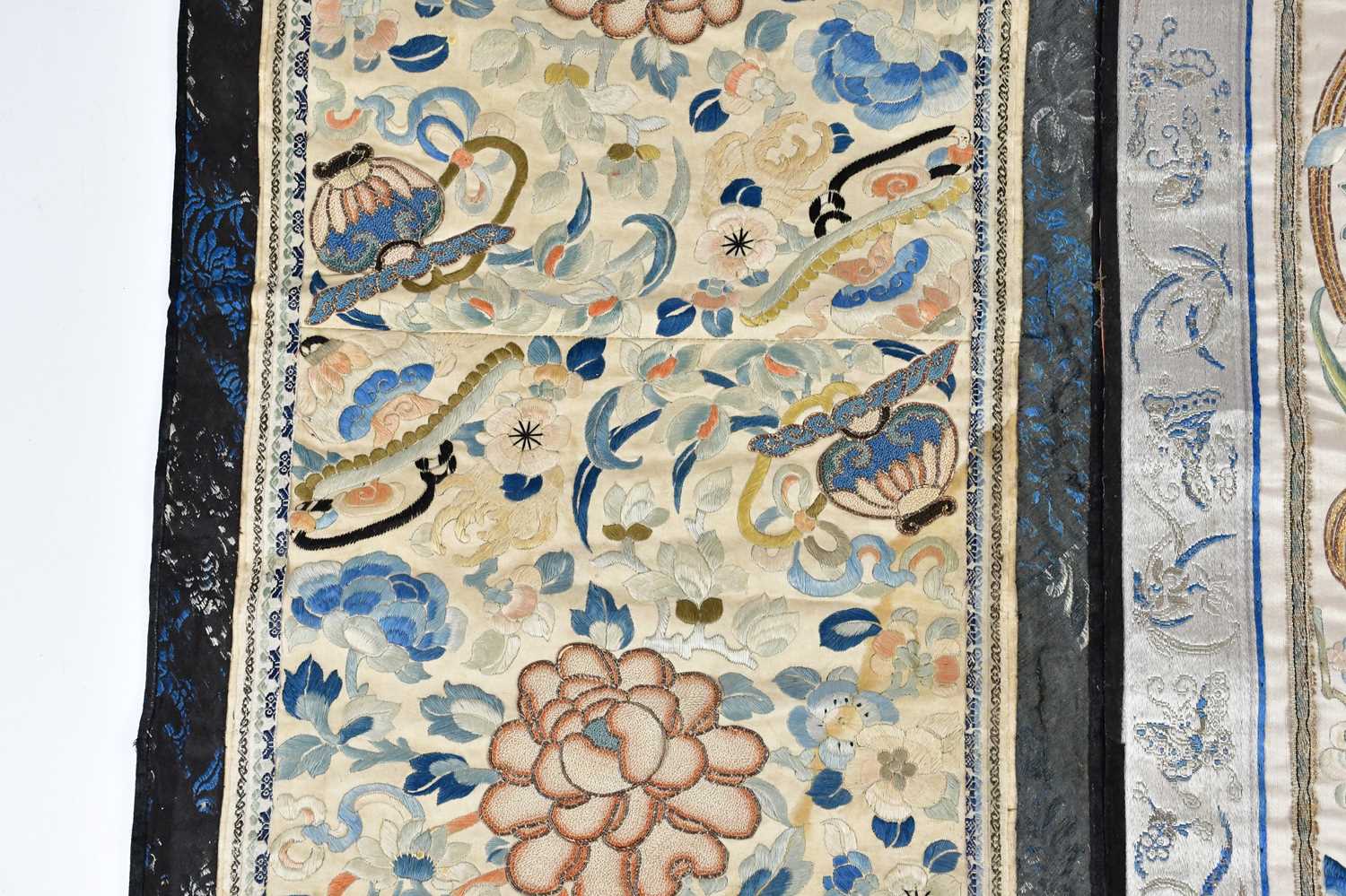 Two Chinese silk panels, including an example which bears signature, decorated with insects and - Image 3 of 13