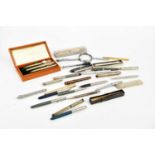 PARKER; a fountain pen, ballpoint pen and propelling pencil set, in leather box, with a selection of