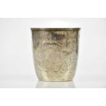 A 19th century Continental silver beaker, with chased scrolling decoration, (marks rubbed), height