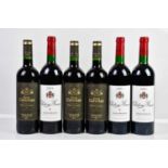 RED WINE; six bottles of mixed red wine including three bottles of Château Musar 2001 and three