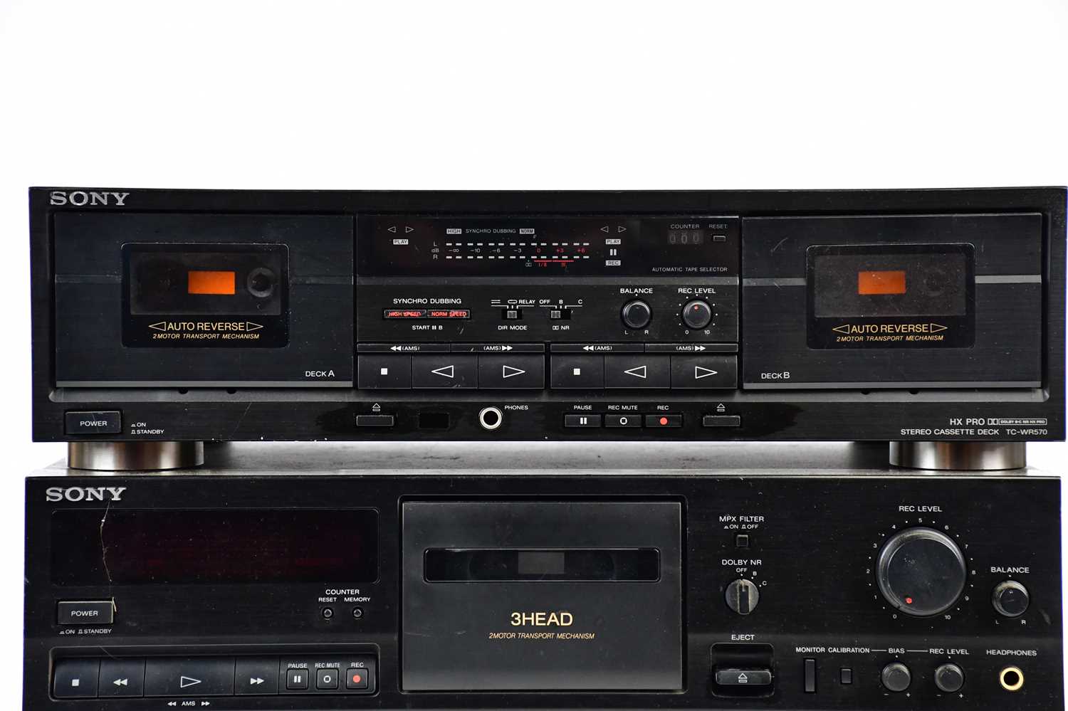 SONY; three stacker units comprising a HX PRO stereo cassette deck, TC-WR570, a stereo cassette deck - Image 2 of 8