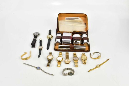 A collection of gentleman's and lady's dress watches including Citizen, Casio and a travelling - Image 1 of 4