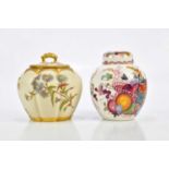 ROYAL WORCESTER; a blush ivory jar and cover, together with a further Masons transfer decorated