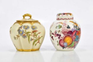 ROYAL WORCESTER; a blush ivory jar and cover, together with a further Masons transfer decorated