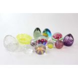 A collection of ten modern glass paperweights, tallest 11cm, including two Caithness examples,