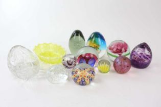 A collection of ten modern glass paperweights, tallest 11cm, including two Caithness examples,