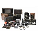 A collection of box and folding cameras, to include a Ziess Ikon Ikonta, a No3 combination Hawk