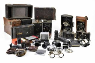 A collection of box and folding cameras, to include a Ziess Ikon Ikonta, a No3 combination Hawk