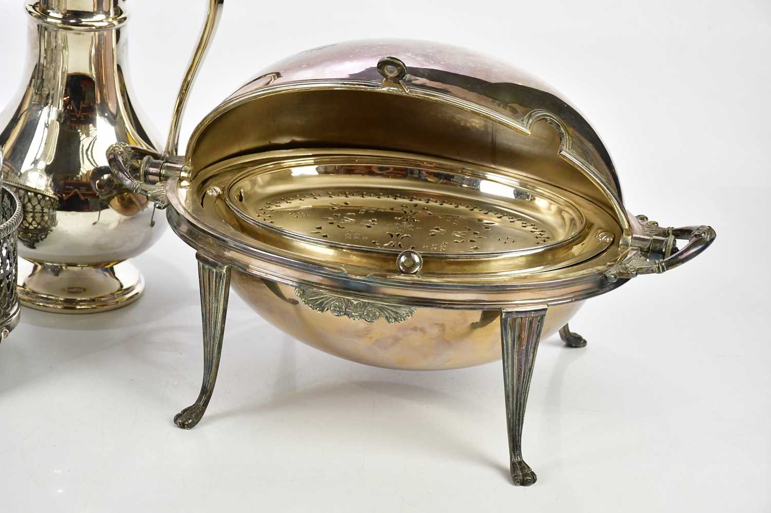 A collection of 19th century and later silver plate, including a Walker & Hall warming dish, a - Image 3 of 3