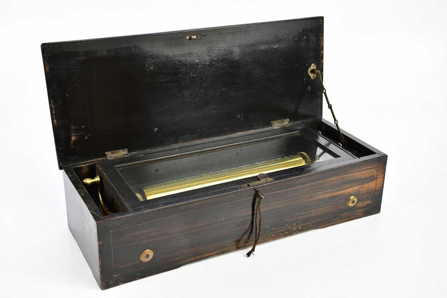 A late 19th century Swiss cylinder musical box in inlaid case, width 56.5cm. Condition Report: At