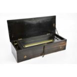 A late 19th century Swiss cylinder musical box in inlaid case, width 56.5cm. Condition Report: At