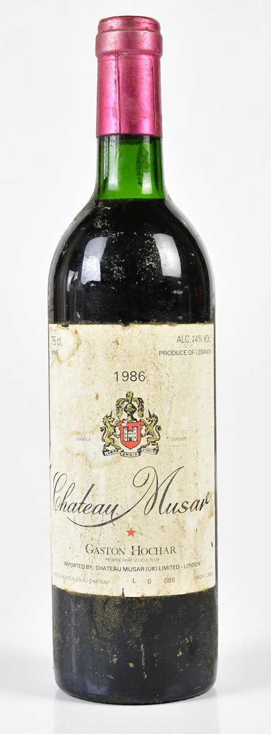 RED WINE; a bottle Chateau Musar, 1986, 14%, 75cl. Condition Report: There is sediment in the bottle