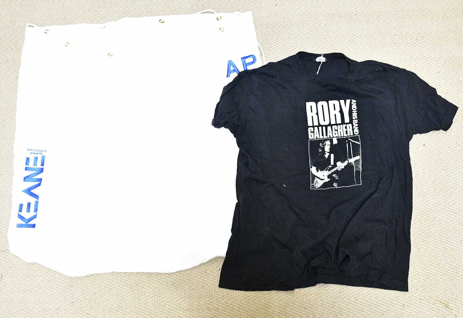 RORY GALLAGHER; a tour crew T-shirt for Europe 1984, together with a Keane laundry bag.