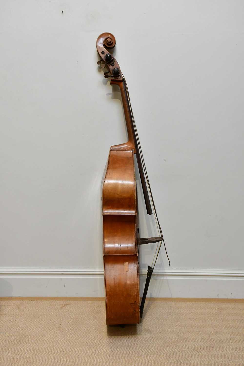 A double bass, possibly German, with two-piece back, 111cm to top of button, in need of restoration. - Image 5 of 25