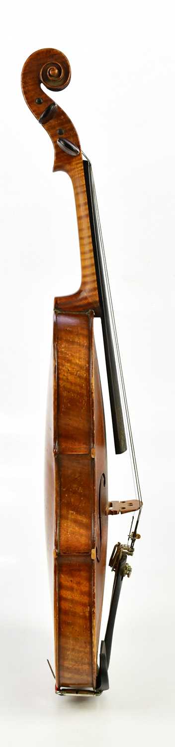 A full size German violin, Guarnerius copy with two-piece back length 35.6cm, cased with a bow. - Image 5 of 18