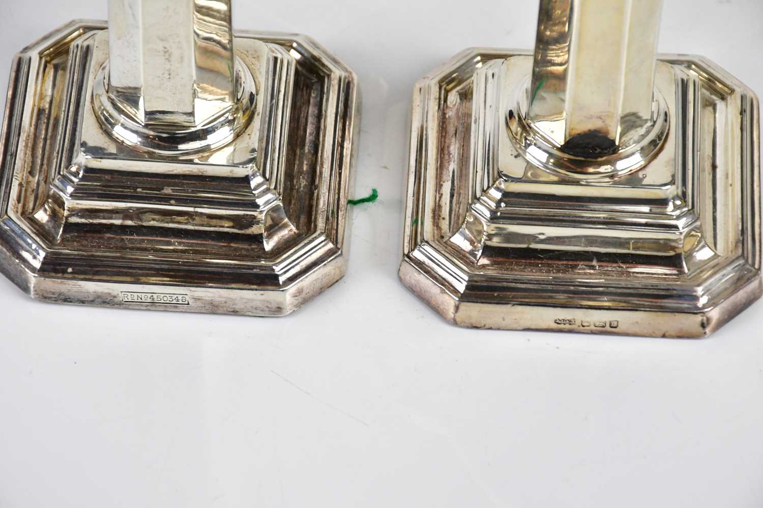 JAMES DIXON & SONS; a pair of Edward VII hallmarked silver candlesticks with octagonal columns, - Image 3 of 3